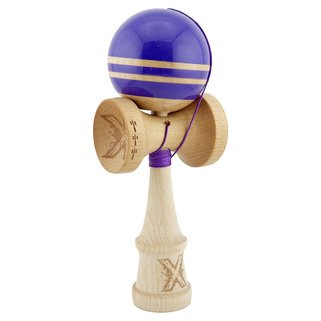 Kendama X Rainbow Originala, Profesionala, Vivimall, Big Cups V2, Super Sticky cu Cupe Mari, Rulment Metalic, din lemn 18 cm, Ata 55 cm, Indigo/Maro - vivimall.ro