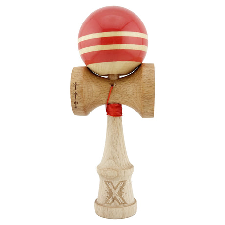 Kendama X Rainbow Originala, Profesionala, Flippy, Big Cups V2, Super Sticky cu Cupe Mari, Rulment Metalic, din lemn 18 cm, Ata 55 cm, Rosu/Maro - vivimall.ro