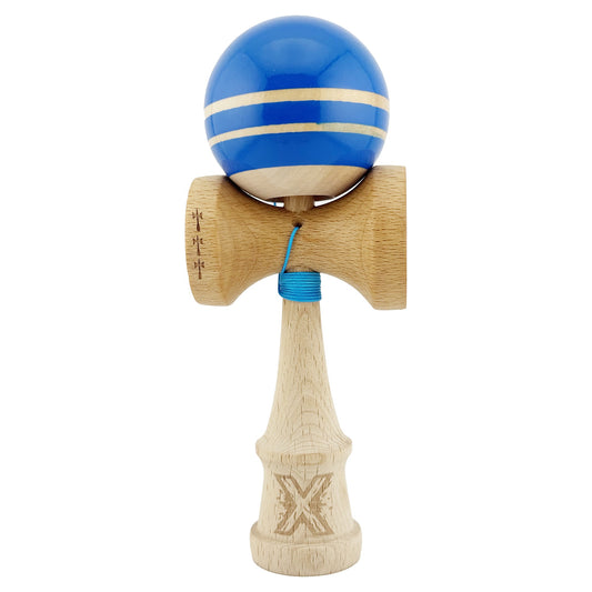 Kendama X Rainbow Originala, Profesionala, Vivimall, Big Cups V2, Super Sticky cu Cupe Mari, Rulment Metalic, din lemn 18 cm, Ata 55 cm, Albastru/Maro