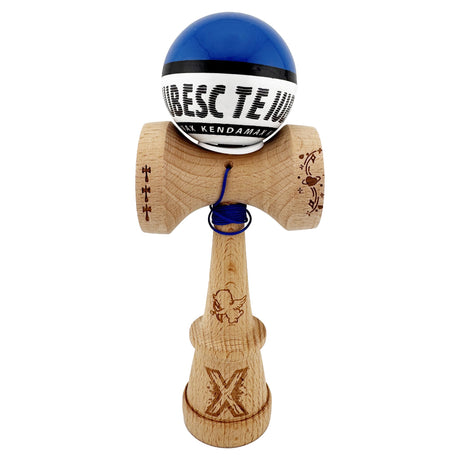 Kendama X TE IUBESC Originala, Profesionala, Vivimall, Super Sticky cu Cupe Mari KING SIZE V3, Gaura in Baza, Rulment Metalic, din lemn 18 cm, Ata 62/65 cm, Albastru/Alb - vivimall.ro