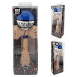 Kendama X TE IUBESC Originala, Profesionala, Flippy, Super Sticky cu Cupe Mari KING SIZE V3, Gaura in Baza, Rulment Metalic, din lemn 18 cm, Ata 62/65 cm, Albastru/Alb - vivimall.ro