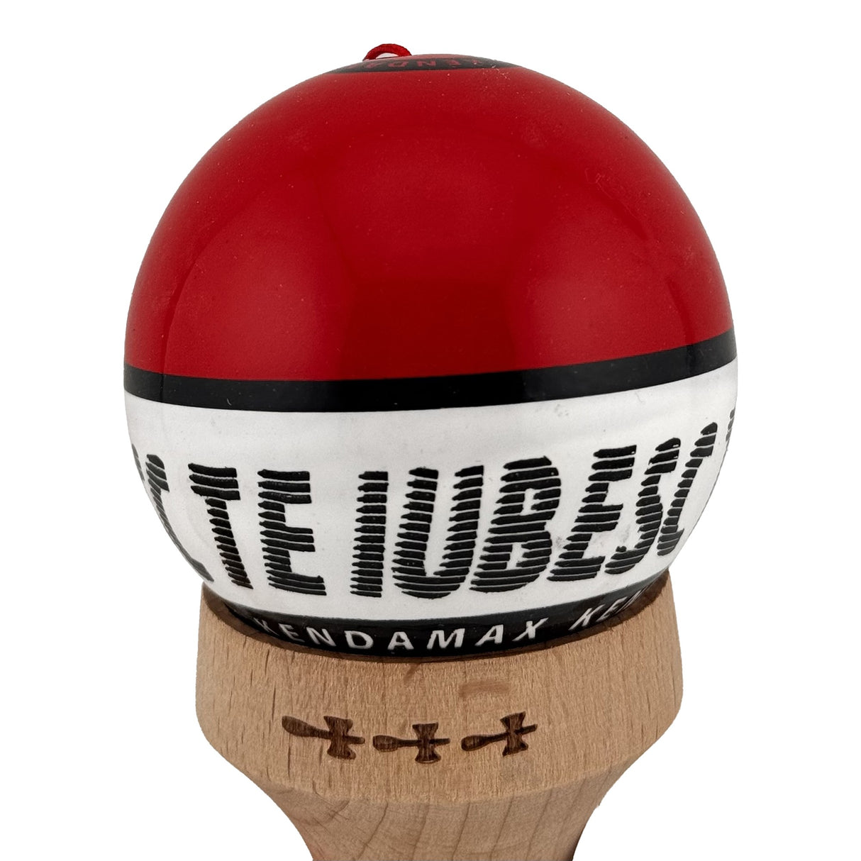 Kendama X TE IUBESC Originala, Profesionala, Vivimall, Super Sticky cu Cupe Mari KING SIZE V3, Gaura in Baza, Rulment Metalic, din lemn 18 cm, Ata 62/65 cm, Rosu/Alb - vivimall.ro