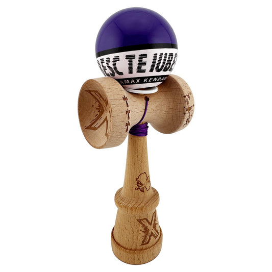 Kendama X TE IUBESC Originala, Profesionala, Flippy, Super Sticky cu Cupe Mari KING SIZE V3, Gaura in Baza, Rulment Metalic, din lemn 18 cm, Ata 62/65 cm, Violet/Alb - vivimall.ro