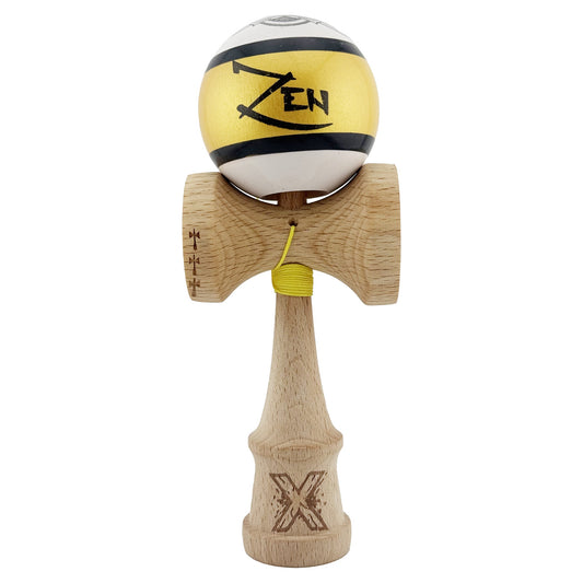 Kendama X ZEN Originala, Profesionala, Vivimall, Big Cups V2, Super Sticky Legendary Cupe Mari, Rulment Metalic cu Ata 55 cm, Auriu/Alb