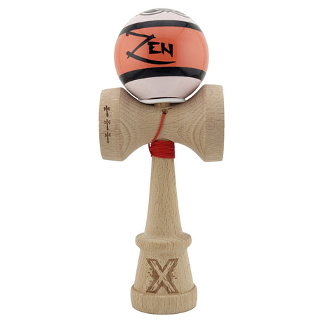 Kendama X Zen Series Originala, Profesionala, Vivimall, Super Sticky cu Cupe Mari V3, King Size Cups, Rulment Metalic si Gaura in Baza, din Lemn 18 cm, Ata 55 cm, Coral