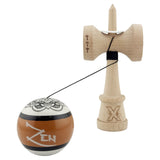 Kendama X Zen Series Originala, Profesionala, Vivimall, Super Sticky cu Cupe Mari V3, King Size Cups, Rulment Metalic si Gaura in Baza, din Lemn 18 cm, Ata 55 cm, Maro