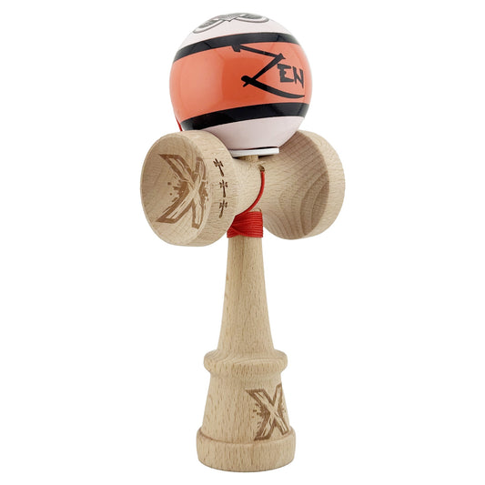 Kendama X Zen Series Originala, Profesionala, Vivimall, Super Sticky cu Cupe Mari V3, King Size Cups, Rulment Metalic si Gaura in Baza, din Lemn 18 cm, Ata 55 cm, Coral - vivimall.ro