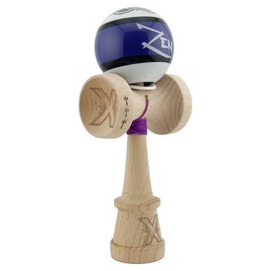 Kendama X Zen Series Originala, Profesionala, Vivimall, Super Sticky cu Cupe Mari V3, King Size Cups, Rulment Metalic si Gaura in Baza, din Lemn 18 cm, Ata 55 cm, Violet - vivimall.ro