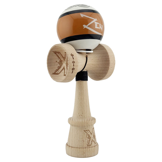 Kendama X Zen Series Originala, Profesionala, Vivimall, Super Sticky cu Cupe Mari V3, King Size Cups, Rulment Metalic si Gaura in Baza, din Lemn 18 cm, Ata 55 cm, Maro - vivimall.ro