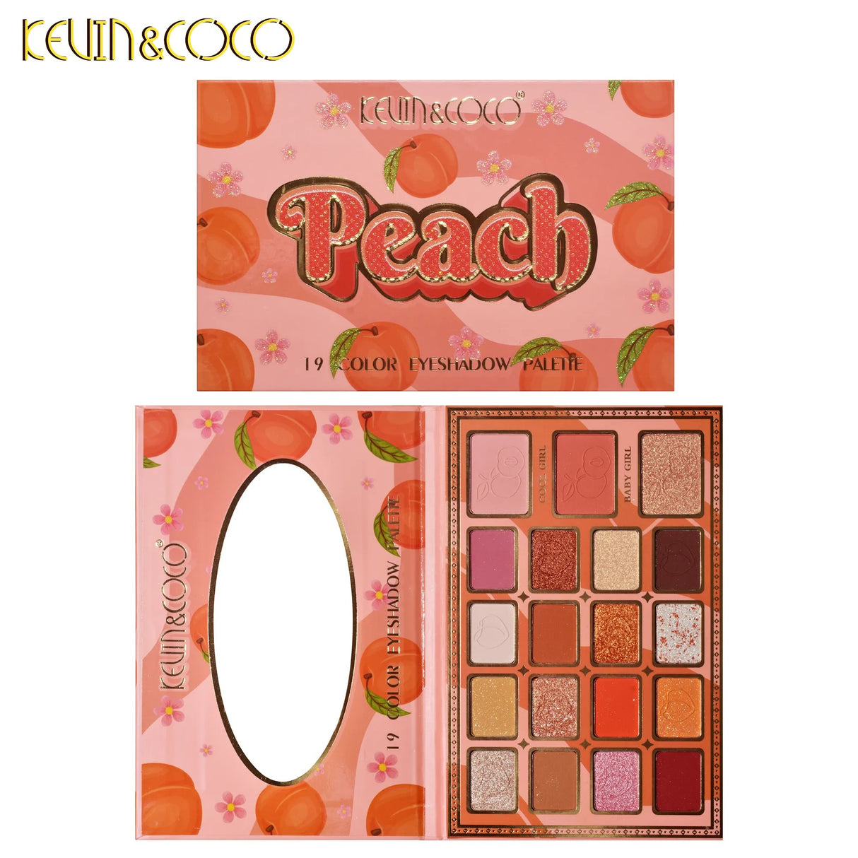 Palete de Machiaj, KEVIN & COCO, Peach, Fard de Pleoape, 19 culori, 19x13x1.5 cm - vivimall.ro