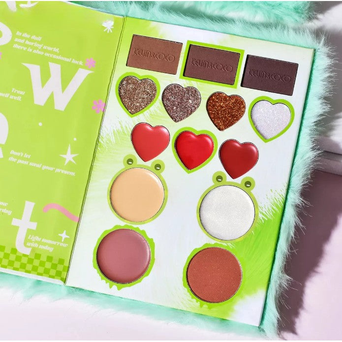 Set de Machiaj Kevin&Coco, 38 culori, Fard Ochi, Iluminatoare si Contouring, Husa Pufoasa, Model Broscuta, 17.3x12.5x5 cm, Multicolor - vivimall.ro