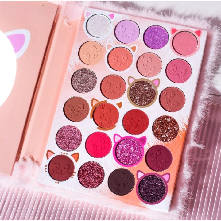 Set de Machiaj Kevin&Coco, 38 culori, Fard Ochi, Iluminatoare si Contouring, Husa Pufoasa, Model Pisicuta, 17.3x12.5x5 cm, Multicolor - vivimall.ro