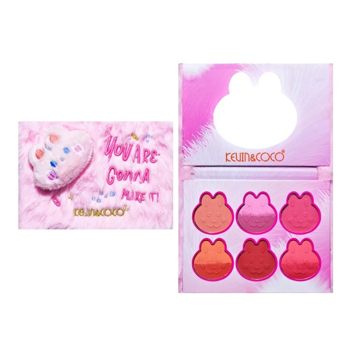 Set de Machiaj Kevin&Coco, 6 culori Blush, Husa Pufoasa, Model Pisicuta, 17.3x12.5x5 cm, Multicolor - vivimall.ro