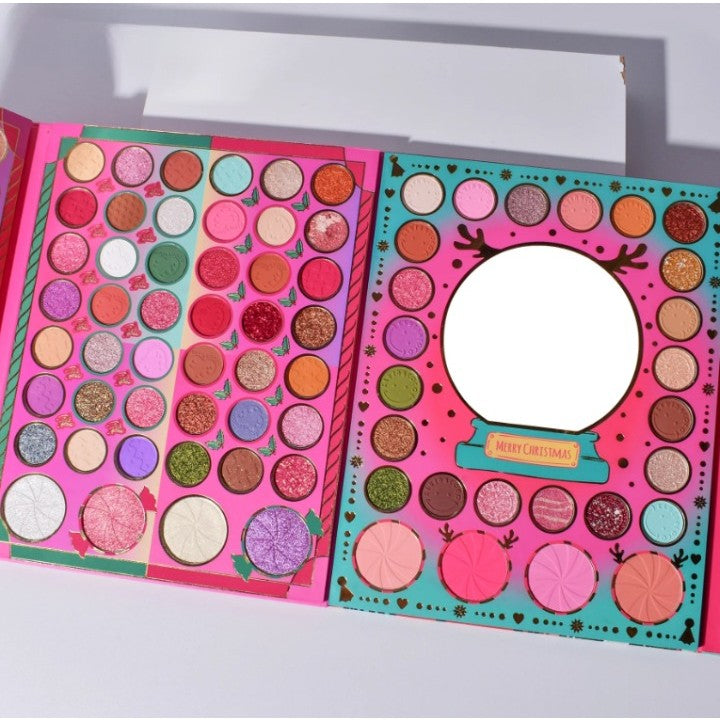 Set De Machiaj Kevin&Coco, 72 De Culori, Paleta De Farduri, Iluminatoare, Blush, Model Christmas Babe, Oglinda Rotunda, 25.5X20X1.7 Cm, Multicolor - vivimall.ro