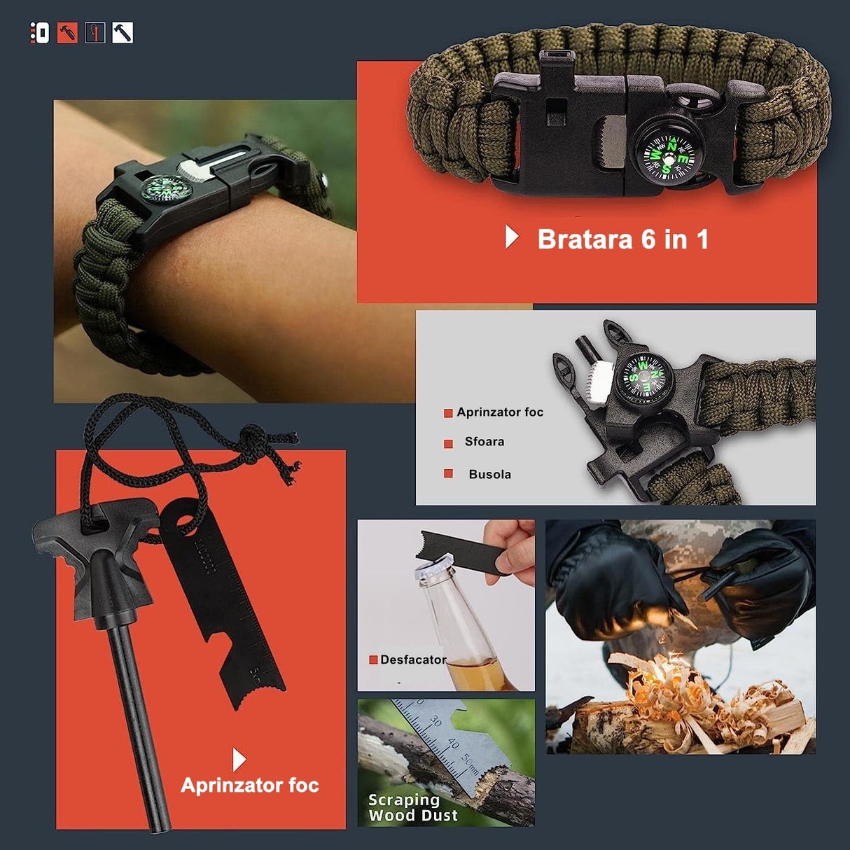 Kit Supravietuire Multifunctional Instrumente Profesionale, Agatatoare Ghiozdan, Pentru Camping, Drumetii, Aventuri In Aer Liber, Negru