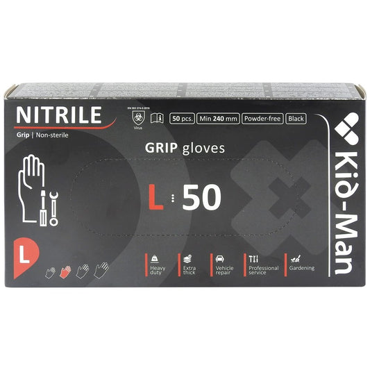 Kid-man Manusi Nitril Grip N50 Nepudrate Negre L 50 buc