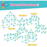 Kit de Constructie Fort 3D pentru Copii, Flippy, 560 g, 36 Sfere, 51 Tije, Panza Verde Impermeabil, 3 ani, Educativ, Multicolor