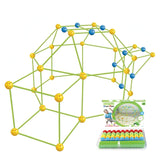 Kit De Constructie Fort 3D Pentru Copii, 560 G, 36 Sfere, 51 Tije, Panza Verde Impermeabil, 3 Ani, Educativ, Multicolor