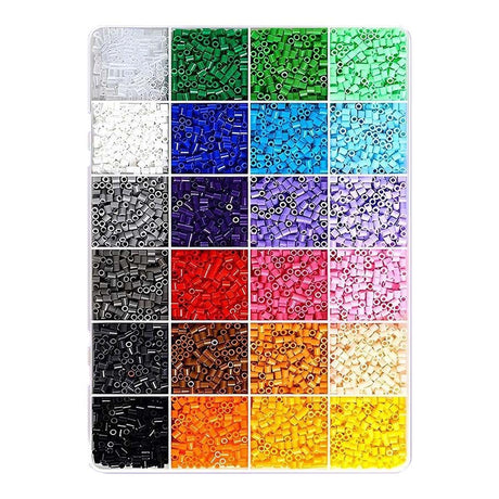 Kit margele perle DIY 3D cu 2000 piese în 24 culori, 2.6 mm, cutie organizatoare compartimentată, vedere frontală