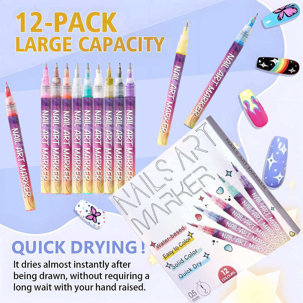 Marker acrilic Flippy în uz pe unghie, desen floral realizat cu vârf de 0.5 mm