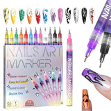 Kit complet nail art Flippy, 12 markere acrilice multicolor în ambalaj, vedere laterală