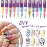 Set 12 markere acrilice Flippy nail art, vârf ultra fin 0.5 mm, vedere de ansamblu, multicolor