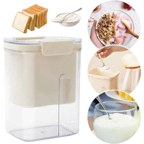 Kit Presa Pentru Branza, Filtru De Iaurt, Strecuratoare De Iaurt Grecesc, Filtru De Lapte, 18X9.7X13 Cm, Lingura Alba 20X1.6 Cm, Alb - vivimall.ro