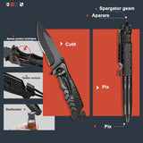 Kit Supravietuire 19 In 1 Cutit/Busola/Lanterna/Fluier/Chingi/Paracord, Pentru Caping, Drumetii, Aventuri, Insturmente Profesionale, Negru - vivimall.ro