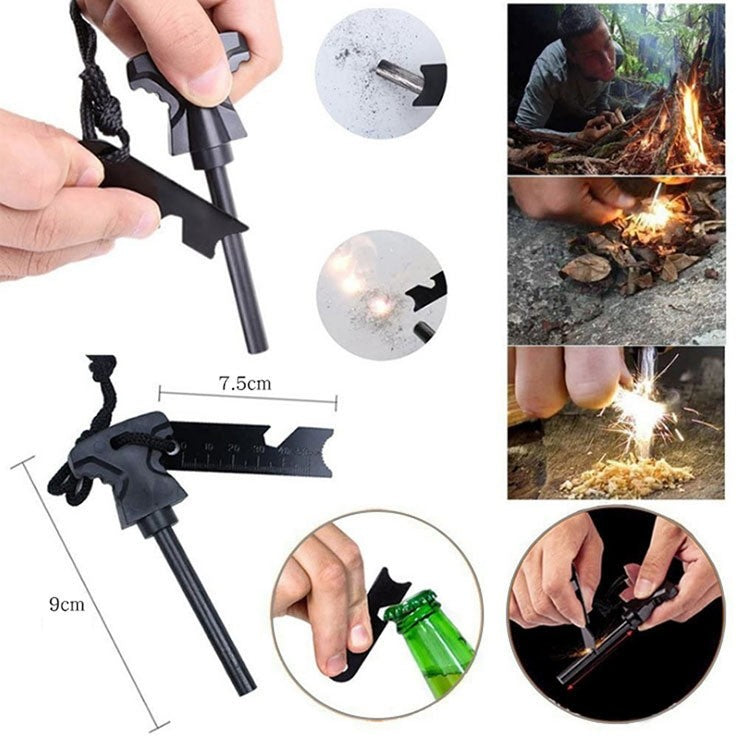 Kit Supravietuire 19 In 1 Cutit/Busola/Lanterna/Fluier/Chingi/Paracord, Pentru Caping, Drumetii, Aventuri, Insturmente Profesionale, Negru - vivimall.ro
