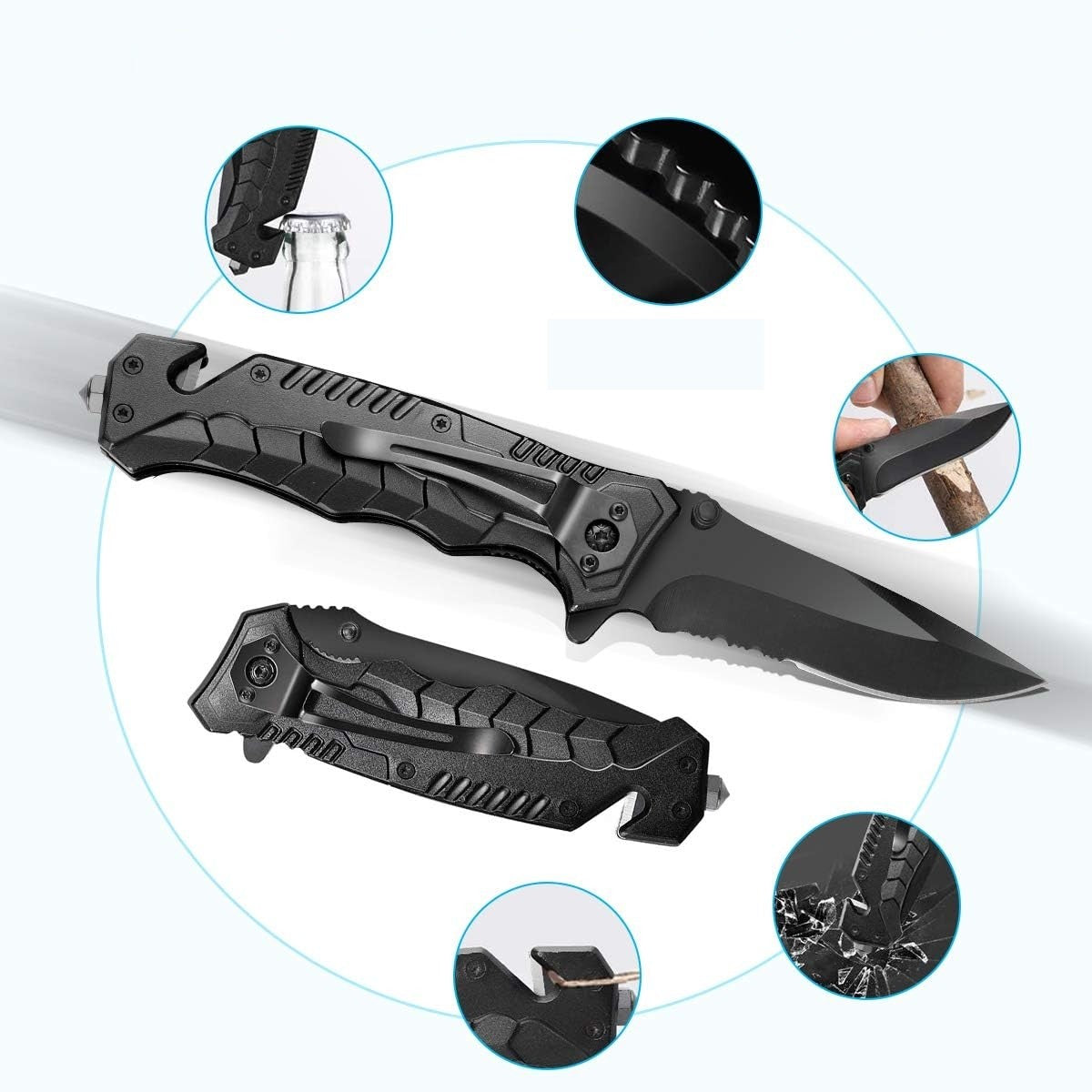Kit Supravietuire 19 In 1 Cutit/Busola/Lanterna/Fluier/Chingi/Paracord, Pentru Caping, Drumetii, Aventuri, Insturmente Profesionale, Negru - vivimall.ro