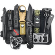 Kit supravietuire multifunctional 13 in 1 Vivimall, Instrumente profesionale, agatatoare ghiozdan, pentru Camping, Drumetii, Aventuri in aer liber, borseta inclusa, model cutie, negru - vivimall.ro