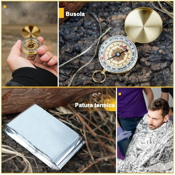 Kit Supravietuire Multifunctional 16 In 1 Instrumente Profesionale, Agatatoare Ghiozdan, Pentru Camping, Drumetii, Aventuri In Aer Liber, Borseta Inclusa, Negru - vivimall.ro