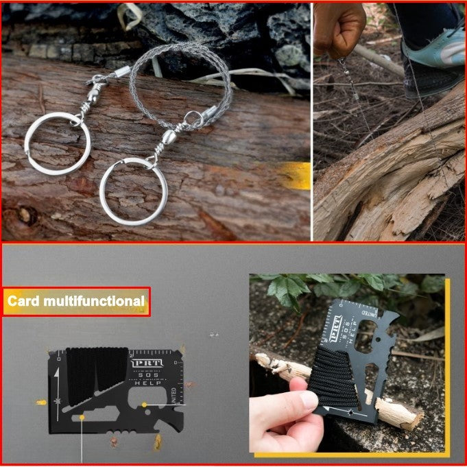 Kit supravietuire multifunctional 16 in 1 Vivimall, Instrumente profesionale, Agatatoare ghiozdan, pentru Camping, Drumetii, Aventuri in aer liber, borseta inclusa, negru - vivimall.ro