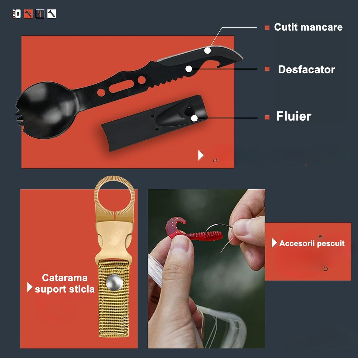 Kit Supravietuire Multifunctional 16 In 1 Instrumente Profesionale, Agatatoare Ghiozdan, Pentru Camping, Drumetii, Aventuri In Aer Liber, Borseta Inclusa, Negru - vivimall.ro