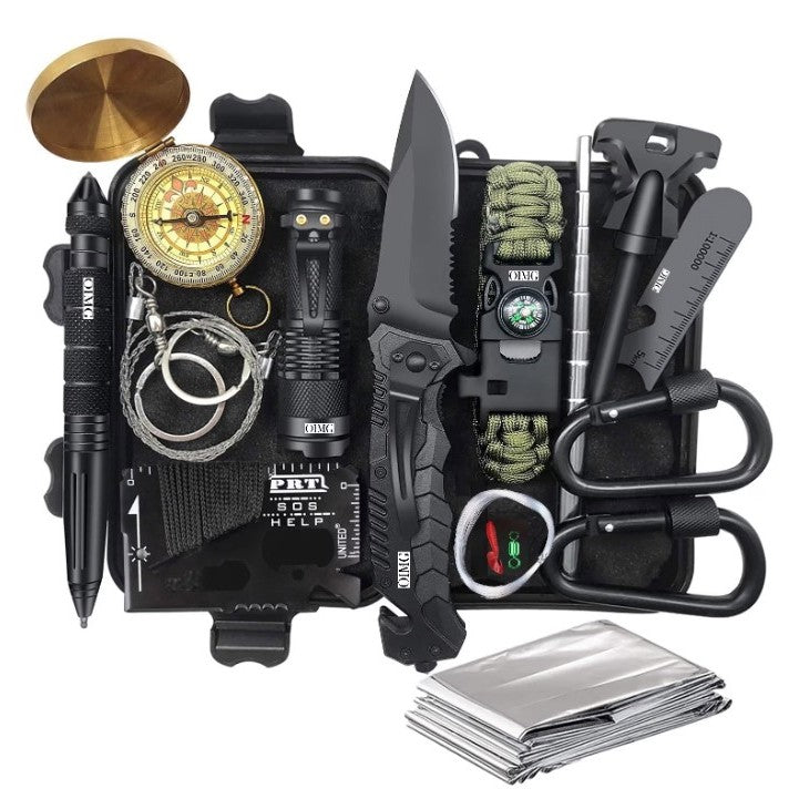 Kit Supravietuire Multifunctional 16 In 1 Instrumente Profesionale, Agatatoare Ghiozdan, Pentru Camping, Drumetii, Aventuri In Aer Liber, Borseta Inclusa, Negru - vivimall.ro