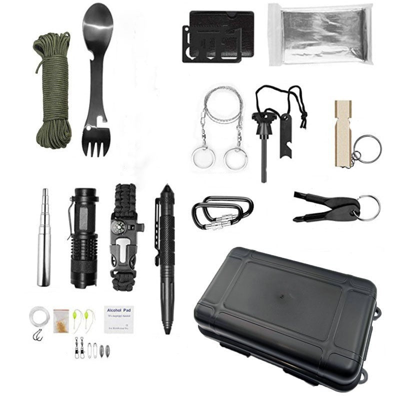 Kit Supravietuire Multifunctional Instrumente Profesionale, Agatatoare Ghiozdan, Pentru Camping, Drumetii, Aventuri In Aer Liber, Negru
