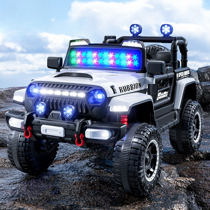 Masina Electrica pentru Copii, Flippy, Off-Road, Conectare Bluetooth, telecomanda, Tractiune Spate, Lumina Intermitenta, Baterie 12V 7Ah, 120 x 63 x 68cm, Alb