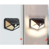 Lampa Cu Incarcare Solara Pentru Exterior, 100 Led Cu Distanta De Inductie, Montaj Pe Perete, Fara Cabluri, Cu 4 Fete - vivimall.ro