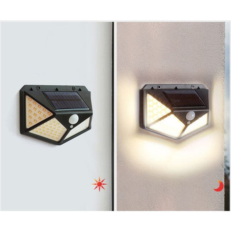 Lampa Cu Incarcare Solara Pentru Exterior, 100 Led Cu Distanta De Inductie, Montaj Pe Perete, Fara Cabluri, Cu 4 Fete - vivimall.ro
