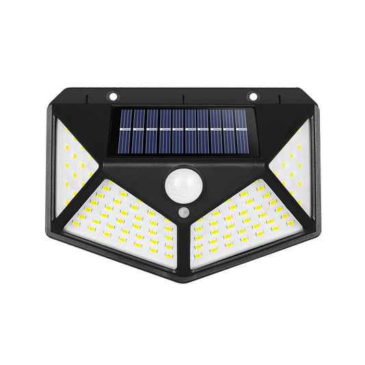 Lampa cu incarcare solara pentru exterior, 100 LED cu distanta de inductie, montaj pe perete, fara cabluri, cu 4 fete, Vivimall - vivimall.ro