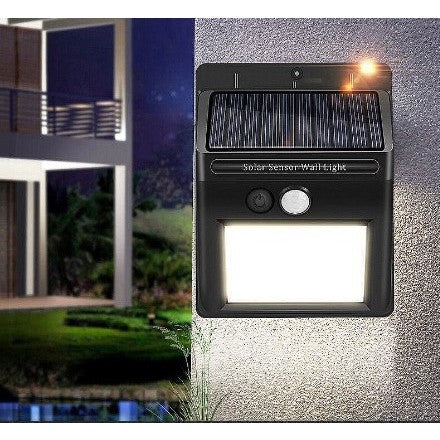 Lampa cu incarcare solara si senzor de miscare pentru exterior, 64 LED cu distanta de inductie, montaj pe perete, fara cabluri, Flippy
