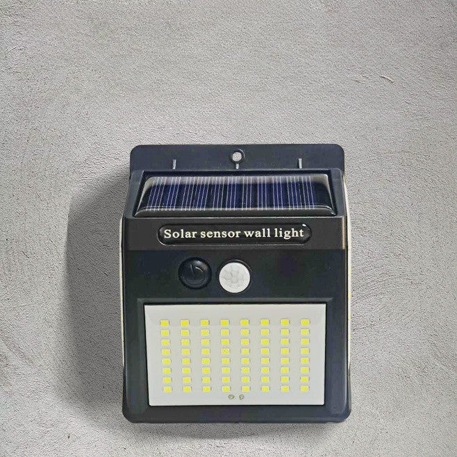 Lampa cu incarcare solara si senzor de miscare pentru exterior, 64 LED cu distanta de inductie, montaj pe perete, fara cabluri, Flippy