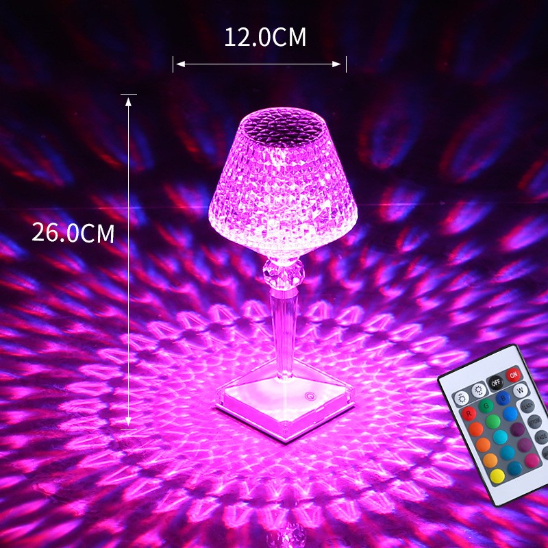 Lampa De Birou Pe Led Rgb 16, Dimmer Tactil, 3 Nivele De Intensitate, Incarcare Usb, 3W, Cristal Acrilic, Cu Telecomanda, Forma Pahar - vivimall.ro