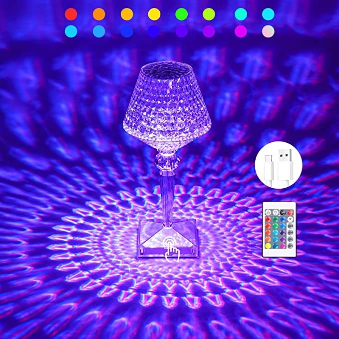 Lampa De Birou Pe Led Rgb 16, Dimmer Tactil, 3 Nivele De Intensitate, Incarcare Usb, 3W, Cristal Acrilic, Cu Telecomanda, Forma Pahar - vivimall.ro