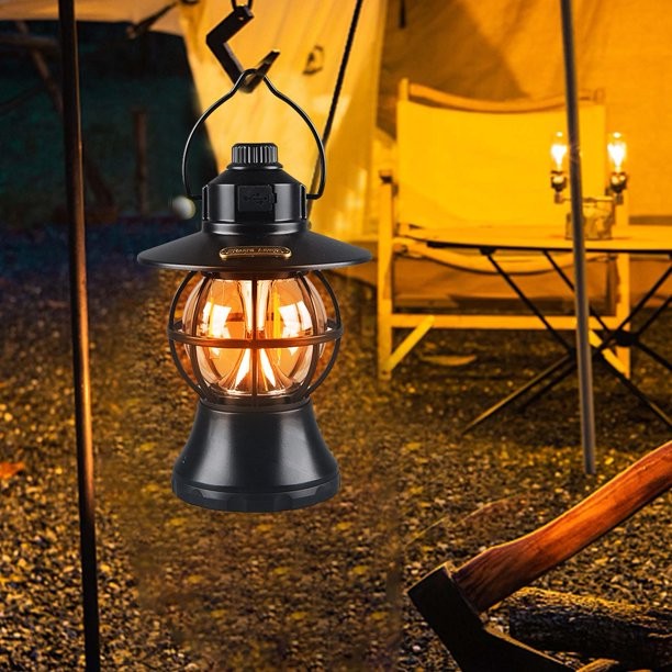 Lampa De Camping Retro Portabila, Felinar Vintage Led Abs, Acumulator Inclus 1200 Mah, Reincarcabila, 20 Cm Inaltime, 3 Moduri De Iluminare, Intensitate Reglabila,Lampa Portabila Pentru Cort In Aer Liber - vivimall.ro