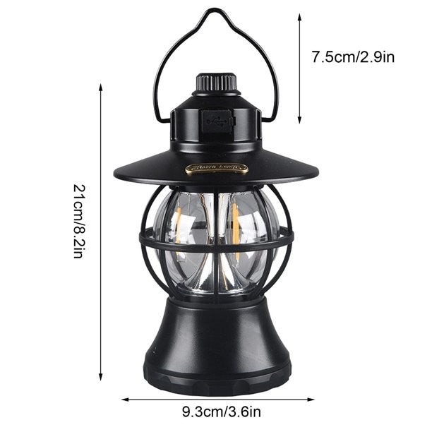 Lampa De Camping Retro Portabila, Felinar Vintage Led Abs, Acumulator Inclus 1200 Mah, Reincarcabila, 20 Cm Inaltime, 3 Moduri De Iluminare, Intensitate Reglabila,Lampa Portabila Pentru Cort In Aer Liber - vivimall.ro
