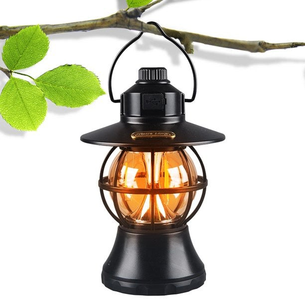 Lampa De Camping Retro Portabila, Felinar Vintage Led Abs, Acumulator Inclus 1200 Mah, Reincarcabila, 20 Cm Inaltime, 3 Moduri De Iluminare, Intensitate Reglabila,Lampa Portabila Pentru Cort In Aer Liber - vivimall.ro