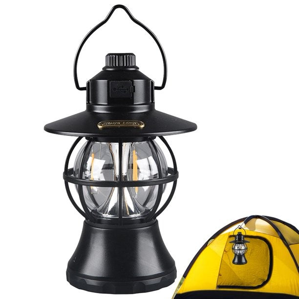Lampa De Camping Retro Portabila, Felinar Vintage Led Abs, Acumulator Inclus 1200 Mah, Reincarcabila, 20 Cm Inaltime, 3 Moduri De Iluminare, Intensitate Reglabila,Lampa Portabila Pentru Cort In Aer Liber - vivimall.ro