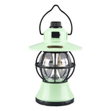 Felinar LED retro portabil pentru camping, culoare verde mint, vedere frontală, material ABS