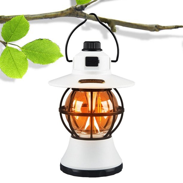 Lampa De Camping Retro Portabila, Felinar Vintage Led Abs, Acumulator Inclus 1200 Mah, Reincarcabila, 20 Cm Inaltime, 3 Moduri De Iluminare, Intensitate Reglabila,Lampa Portabila Pentru Cort In Aer Liber - vivimall.ro